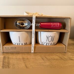 Rae Dunn Ice Cream set of  Red Scoop and 2 White Bowls! 🍨